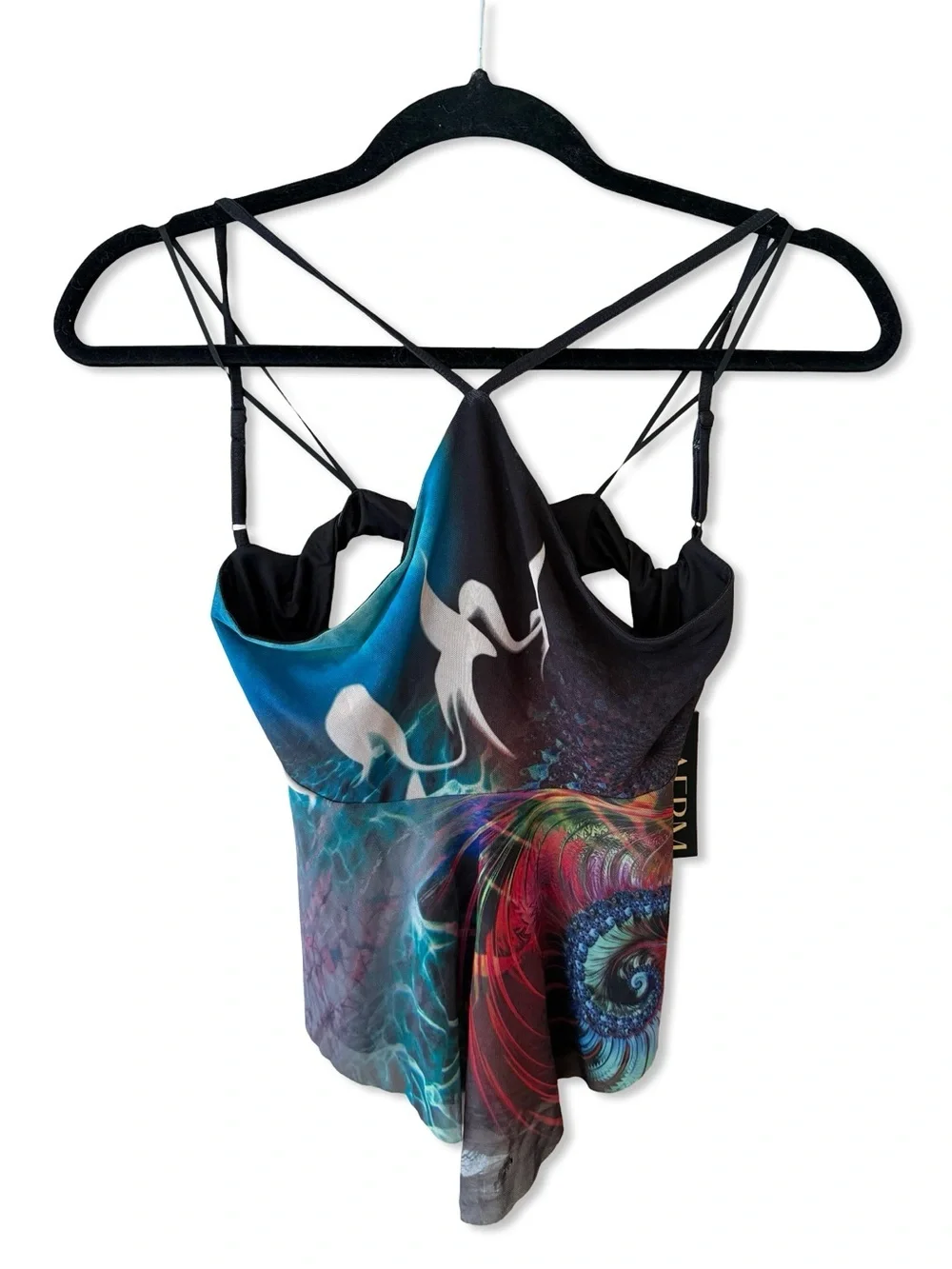 AFRM Ina Top Water Abstract Multicolor Printed Halter Crop blouse mesh Revolve M